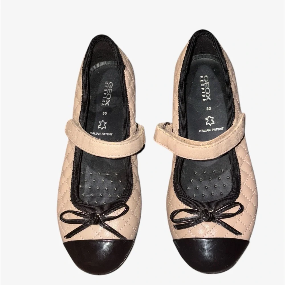 Geox Girls Pile Respira Quilted Mary Jane Flats Size 30 EU/ 12 US Tan/Black